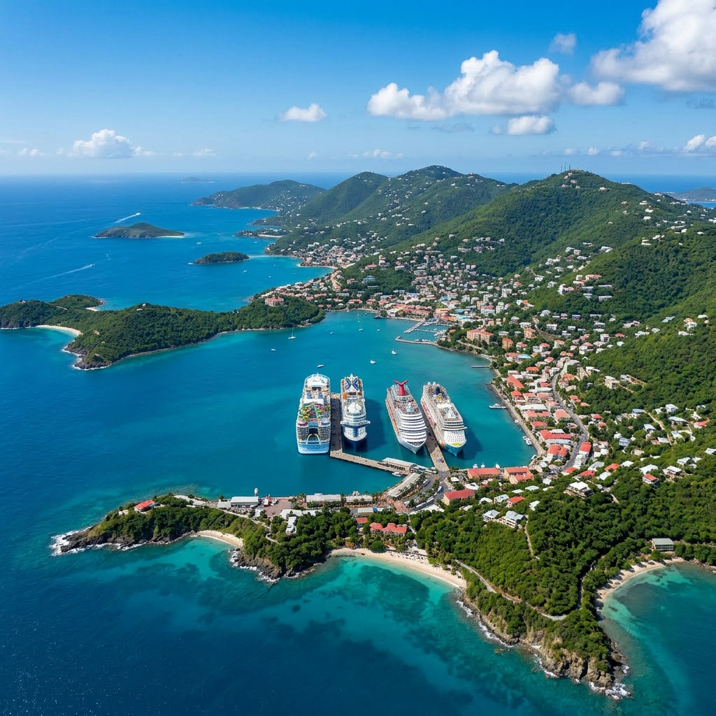 Scenic St Thomas island coastline aerial view