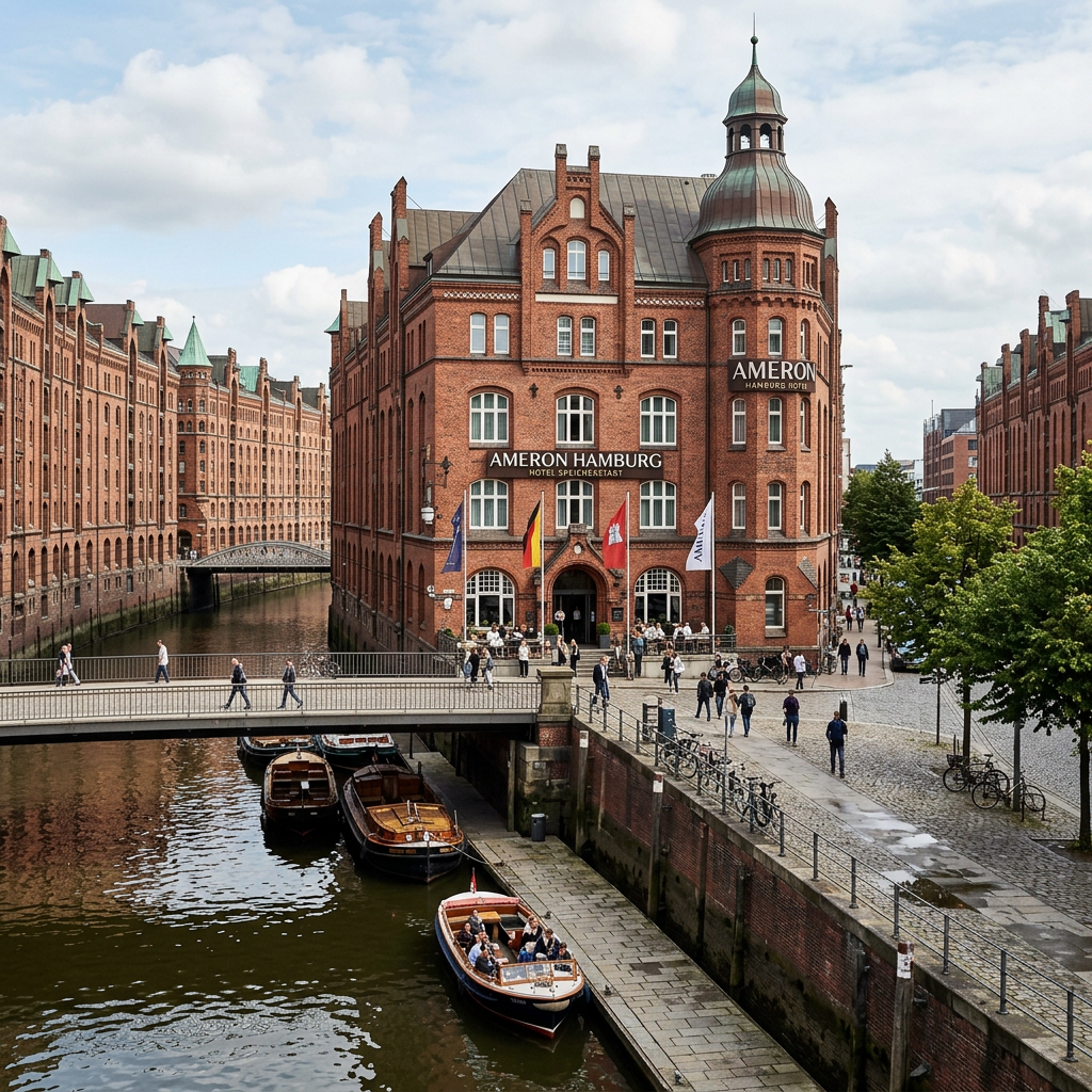 AMERON HAMBURG HOTEL SPEICHERSTADT beside a canal in Hamburg